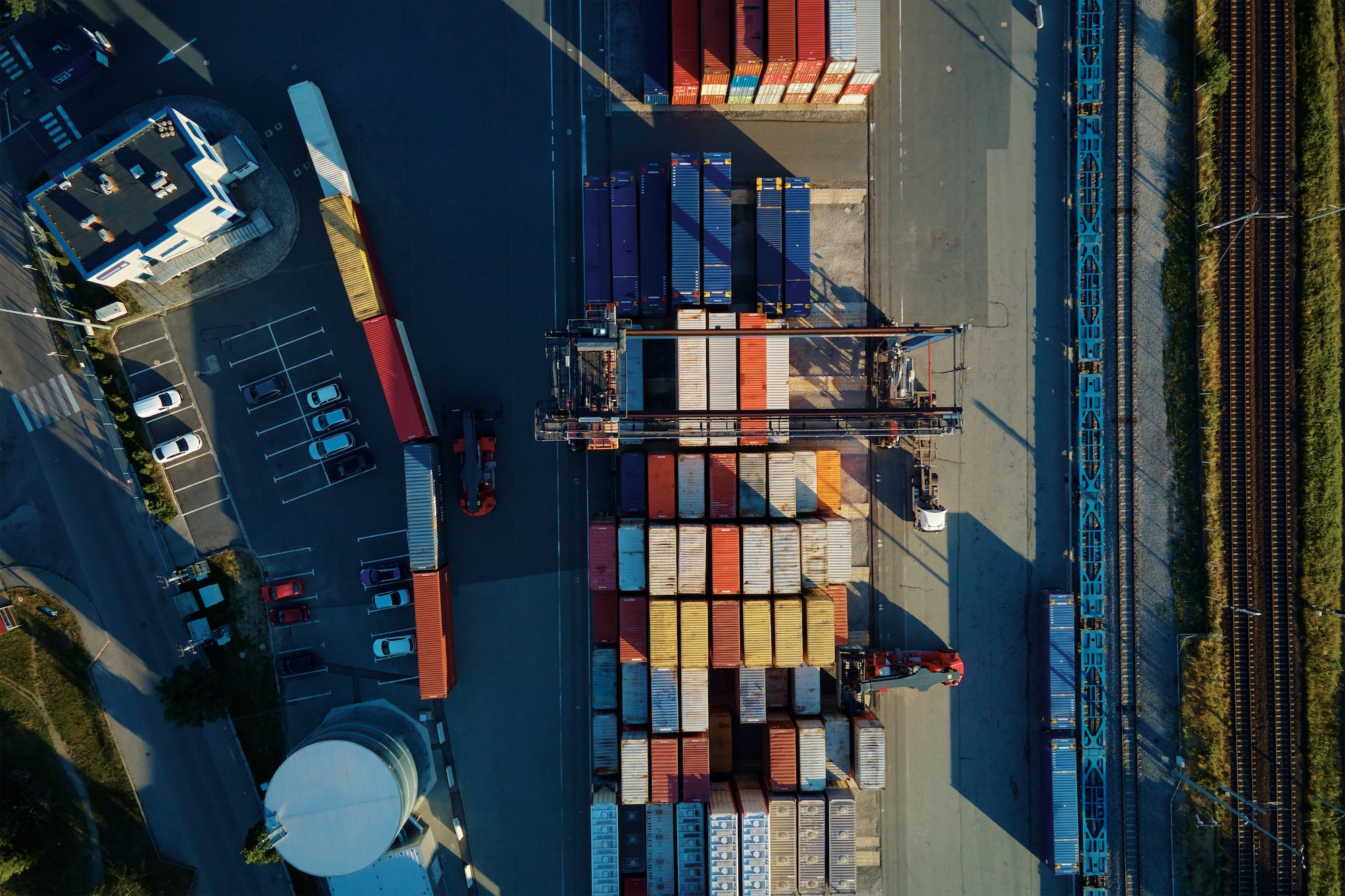 Container warehouse, aerial view. Shipping and logistic concept